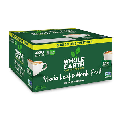 Whole Earth Sweetener Co. Stevia & Monk Fruit Sweetener, Erythritol Sweetener, Stevia Packets, Sugar Substitute, Natural Sweetener, 400 Count