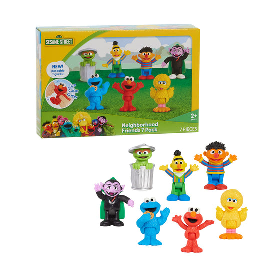 Sesame-Street Neighborhood Friends, 7-piece Poseable Figurines, Officially Licensed Kids Toys for Ages 2 Up by Just Play