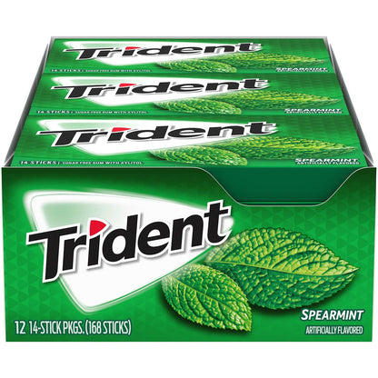 Trident Spearmint Sugar Free Gum, 12 Packs of 14 Pieces (168 Total Pieces)