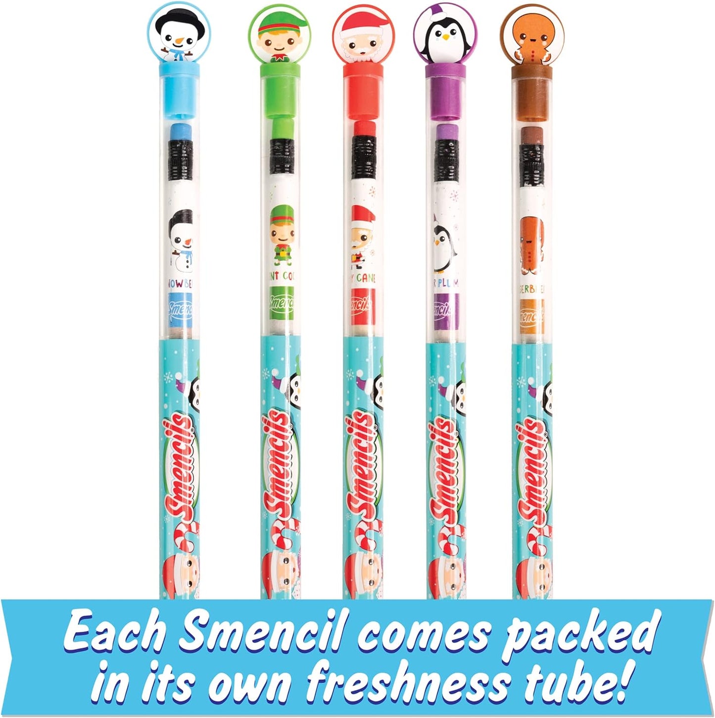 Holiday Smencils - HB #2 Scented Fun Pencils, 5 Count - Stocking Stuffer, Gifts for Kids, School Supplies, Party Favors, Classroom Rewards