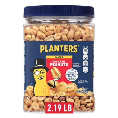 PLANTERS Salted Cocktail Peanuts, Party Snacks, Plant-Based Protein, 2.19 lb Jar