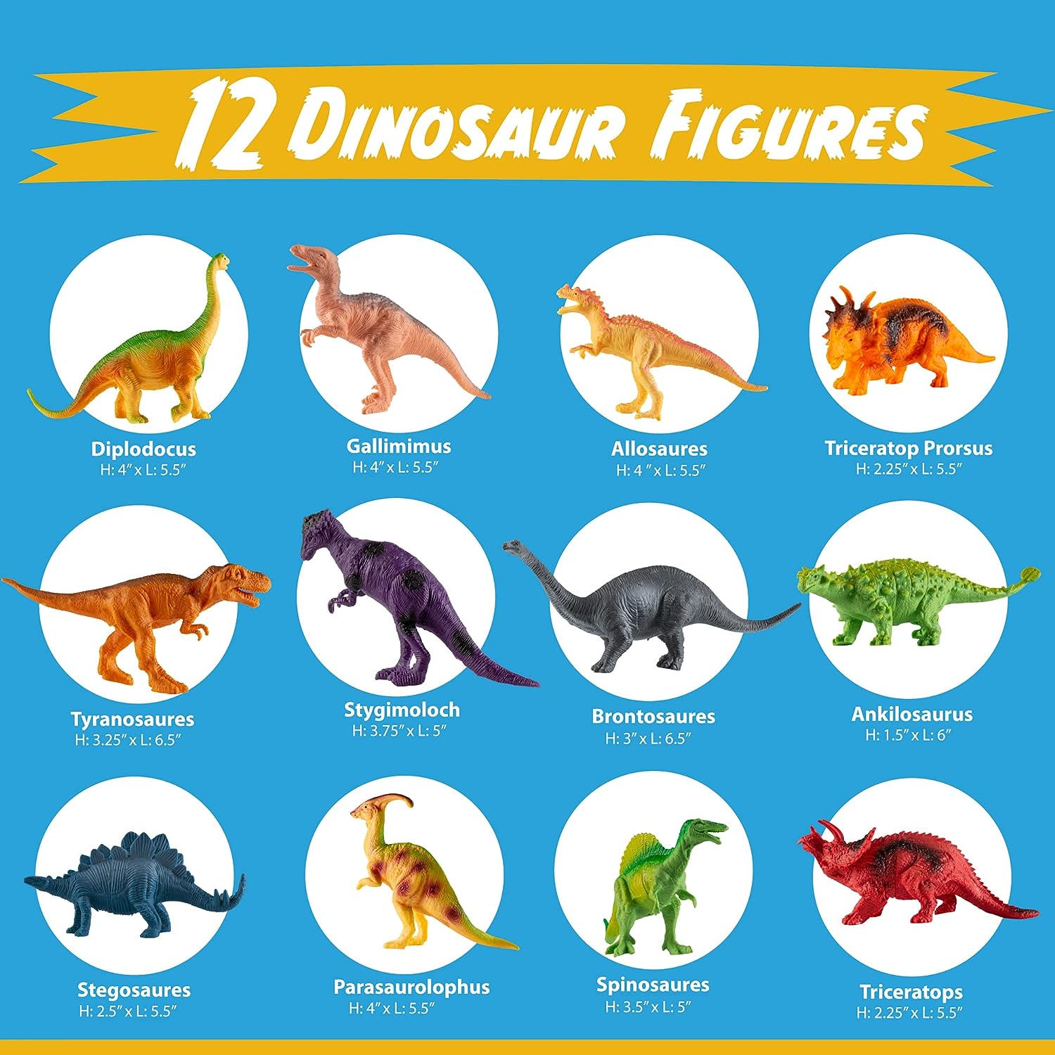 PLAYBEA Dinosaur Toys - 12 7-Inch Realistic Dinosaurs Figures with Storage Box |Dino Toys for Kids 3-5 5-7 | Toddler Boy Toys