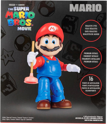 The Super Mario Bros. Movie - 5 Inch Action Figures Series 1 – Mario Figure with Plunger Accessory