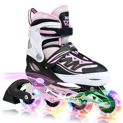 2PM SPORTS Cytia Pink Girls Adjustable Illuminating Inline Skates with Light up Wheels, Fun Flashing Beginner Roller Skates for Kids