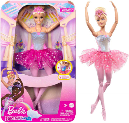 Barbie Dreamtopia Twinkle Lights Ballerina Doll with Blonde Hair & Light-Up Feature Wearing Royal Headband & Pink Tutu