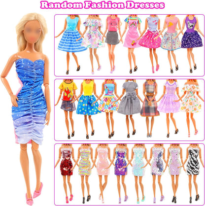 48 PCS Doll Clothes and Accessories 3 PCS Fashion Dresses 3 Tops 3 Pants 3 PCS Party Dresses 2 Sets Swimsuits Bikini 6 Braces Skirt 6 Necklace 10 Hangers and 15 pcs Shoes for 11.5 inch Doll