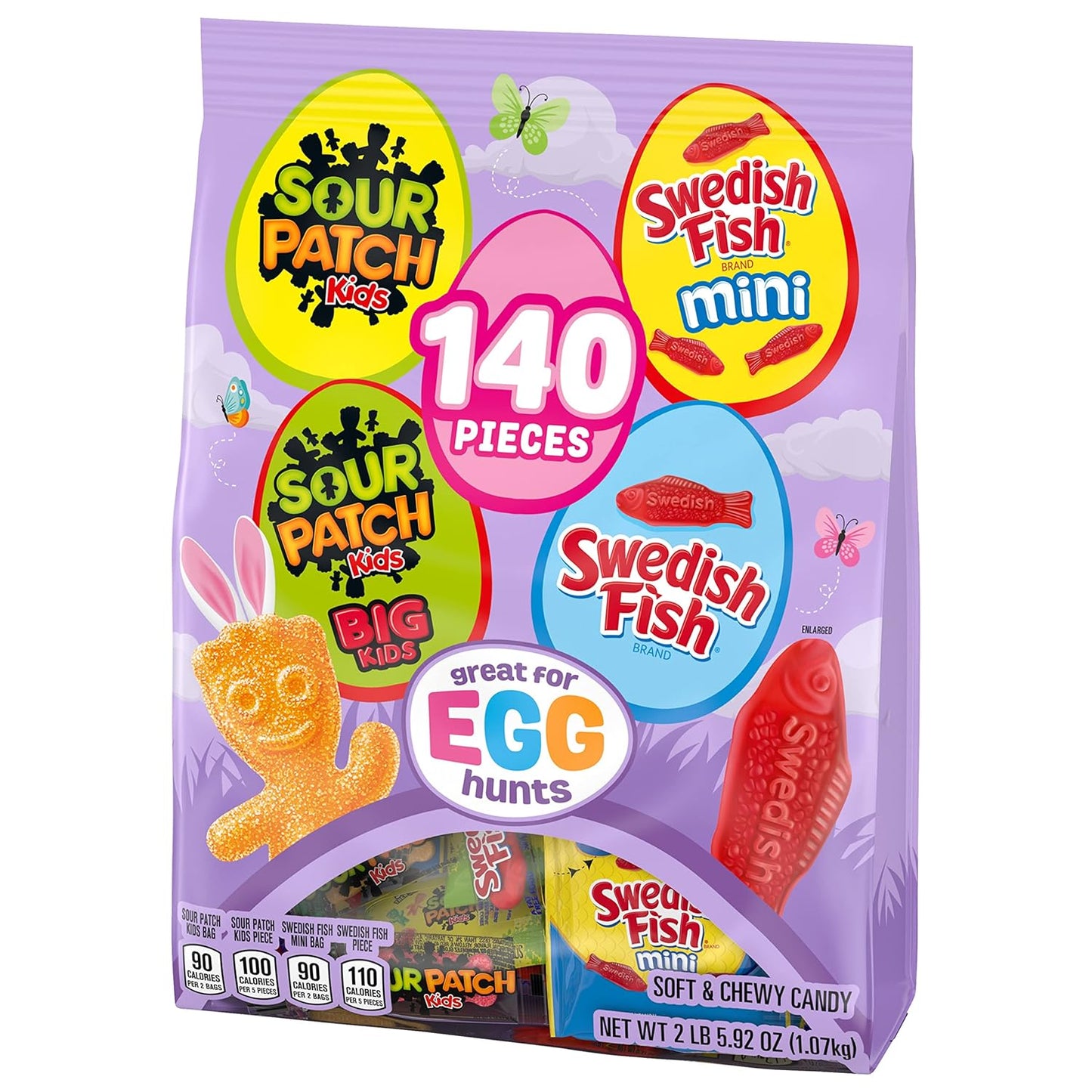 Sour Patch Kids, Sour Patch Kids Big Kids, Swedish Fish and Swedish Fish Mini Soft & Chewy Easter Candy Variety Pack, 140 Snack Packs