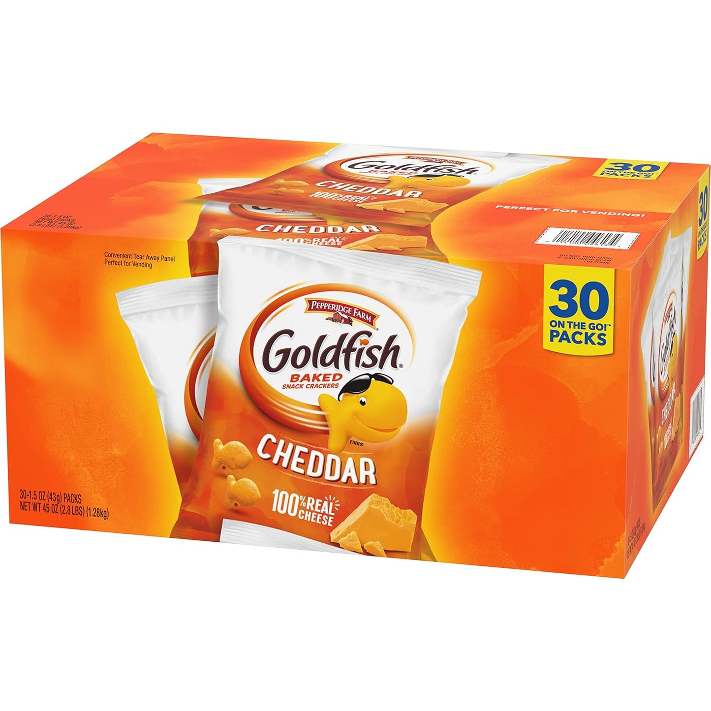 Pepperidge Farm Goldfish Cheddar Crackers, 1.5 oz. Snack Packs, 30-count Multi-pack Box