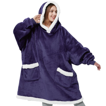 Bedsure Wearable Blanket Hoodie with Sleeves - Sherpa Hooded Blanket Adult as Warm Gifts for Mom Women Girlfriend Men, Winter Sweatshirt Blanket with Giant Pocket Purple (Standard, Ultra Violet)