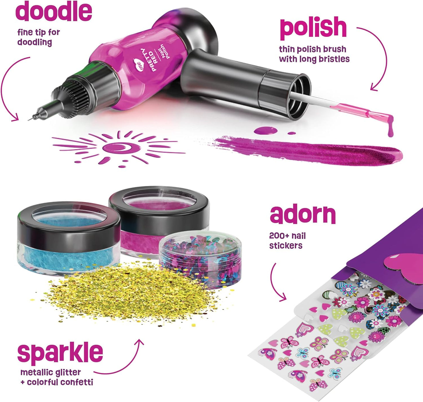 Nail Art Studio for Girls - Nail Polish Kit for Kids Ages 7-12 Years Old - Girl Gifts Ideas - Girls Nails Gift Set - Cool Girly Stuff - Polish, Pens, Glitter, Stickers, Gems, Filer - 8 9 10 11 12 Year