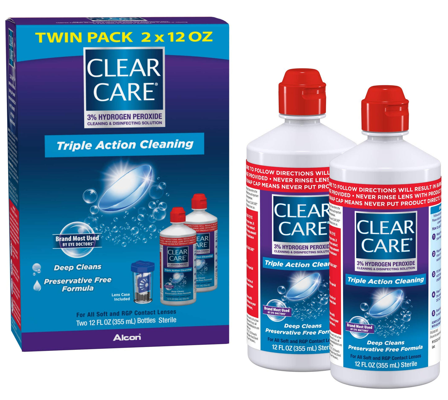 Clear Care Cleaning & Disinfecting Solution with Lens Case, Twin Pack,12 Fl Oz (Pack of 2)