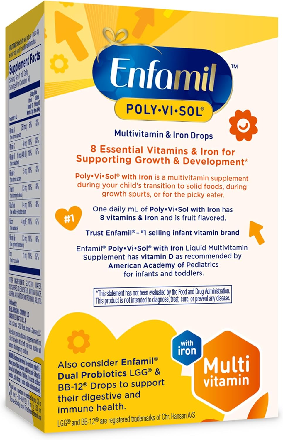 Enfamil Prenatals & Baby Vitamins Poly-Vi-Sol 8 Multi-Vitamins & Iron Supplement Drops for Infants & Toddlers, Supports Growth & Development, 50 mL Dropper Bottle