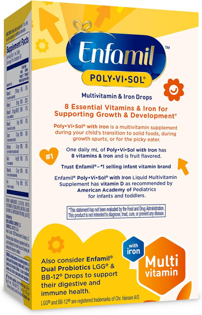 Enfamil Prenatals & Baby Vitamins Poly-Vi-Sol 8 Multi-Vitamins & Iron Supplement Drops for Infants & Toddlers, Supports Growth & Development, 50 mL Dropper Bottle