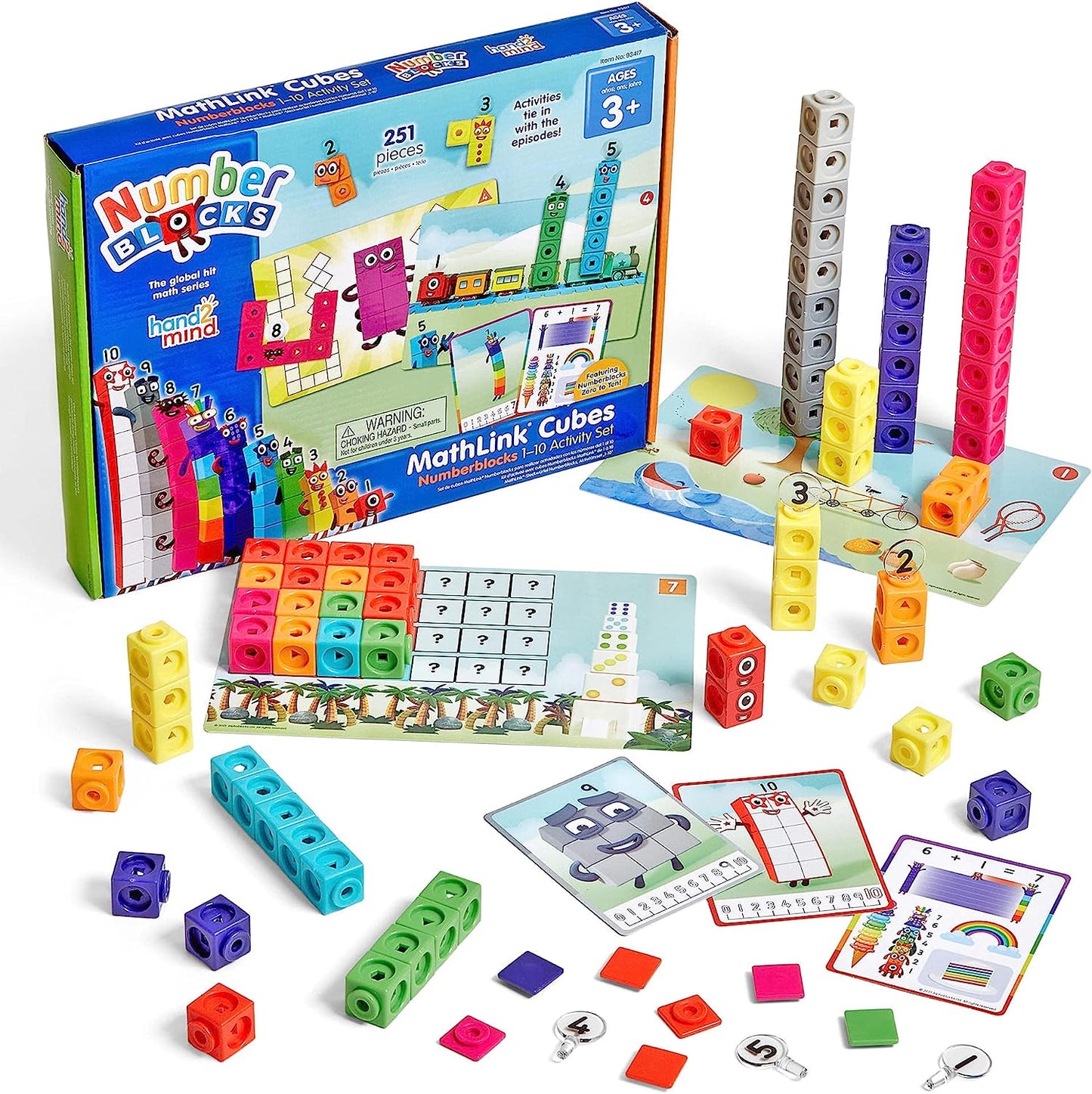 hand2mind MathLink Cubes Numberblocks 1-10 Activity Set, 30 Preschool Learning Activities, Building Blocks for Toddlers 3-5, Counting Blocks, Linking Cubes, Math Counters for Kids, Educational Toys