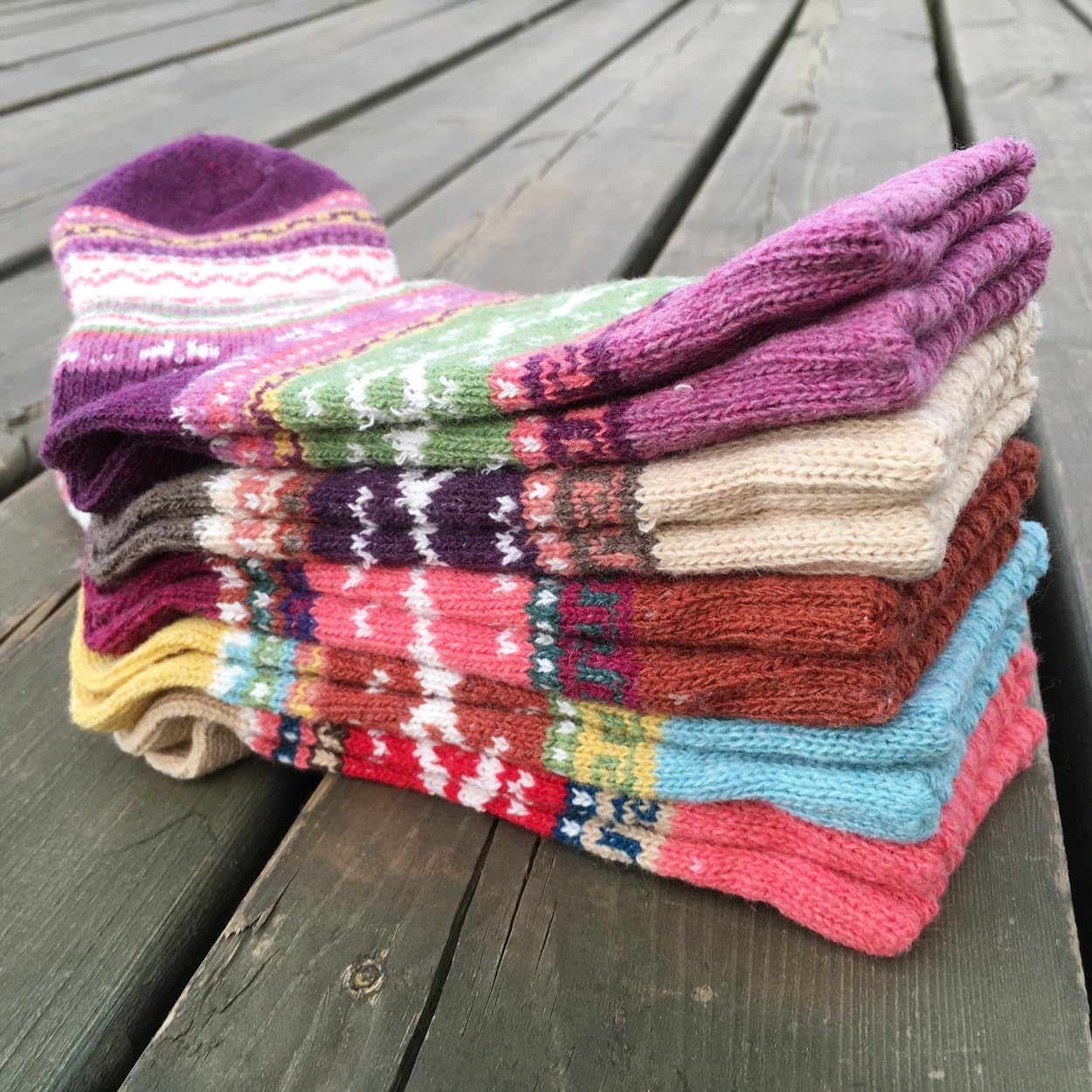YZKKE 5Pack Womens Vintage Winter Soft Warm Thick Cold Knit Wool Crew Socks, Multicolor, free size