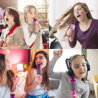 MOZSOY Kids Karaoke Microphone Machine Toy Bluetooth Microphone Portable Wireless Karaoke Machine Handheld, for Girls Boys Adults Birthday Party, Home KTV