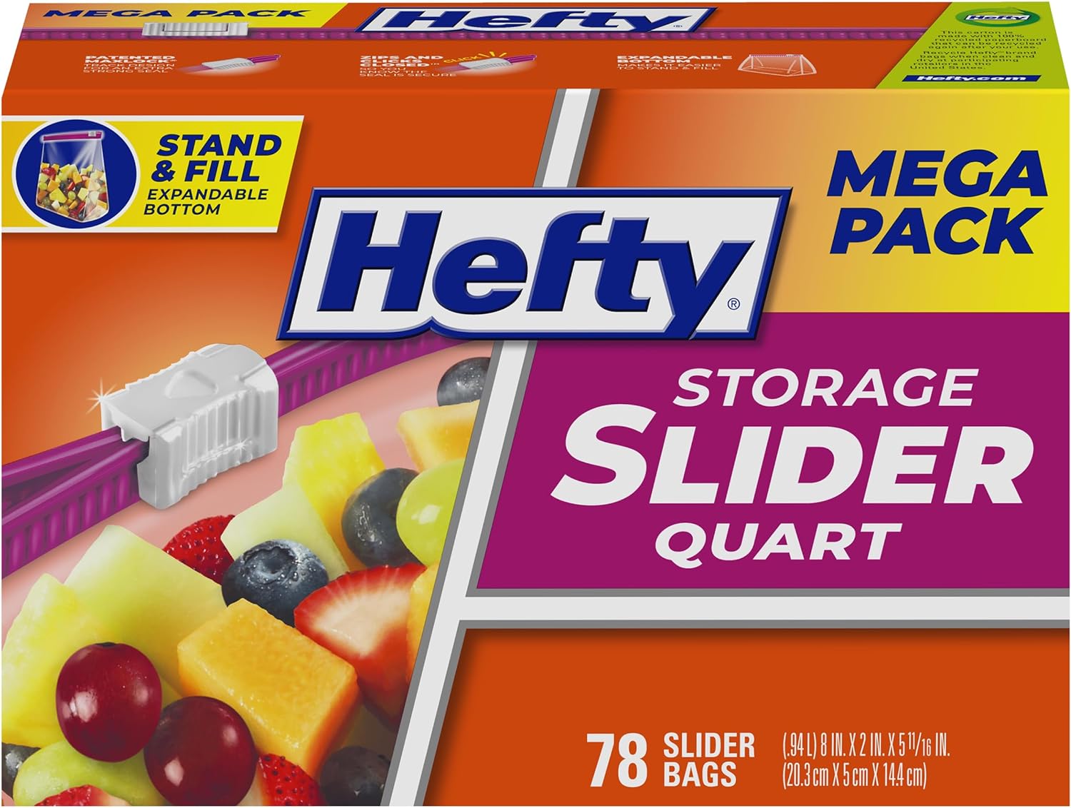 Hefty Slider Storage Bags, Quart Size, 78 Count