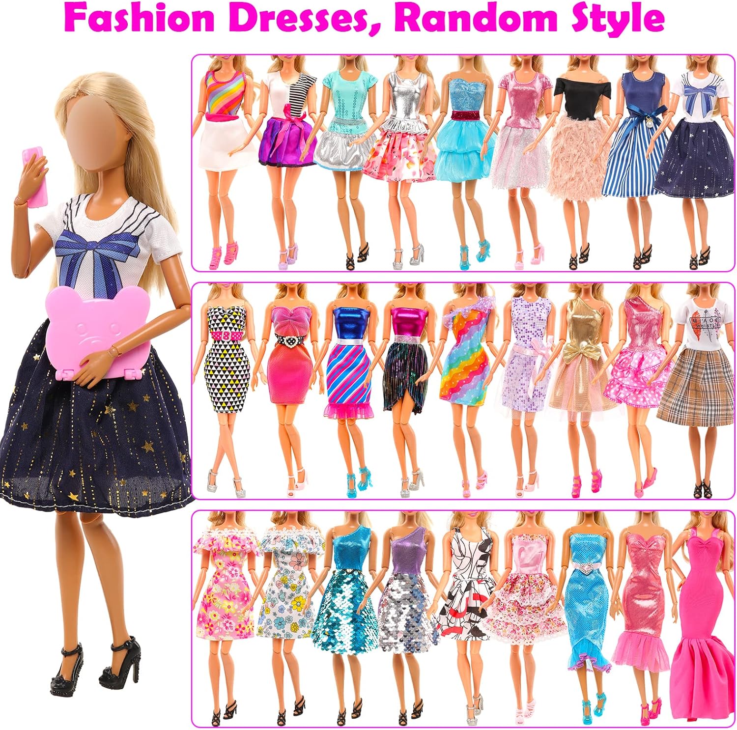 BARWA 57 Pack Doll Clothes and Accessories 5 Fashion Dresses 4 Tops 4 Pants Outfits 3 Wedding Gown Dresses 3 Swimsuits Bikini 5 Mini Dresses, 10 Hangers 15 Shoes Computer Cosmetic for 11.5 inch Doll