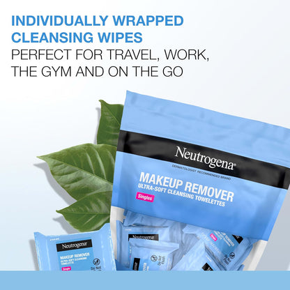 Neutrogena Makeup Remover Wipes Singles, Daily Facial Cleanser Towelettes, Gently Removes Oil & Makeup, Alcohol-Free Makeup Wipes, Individually Wrapped, 20 ct