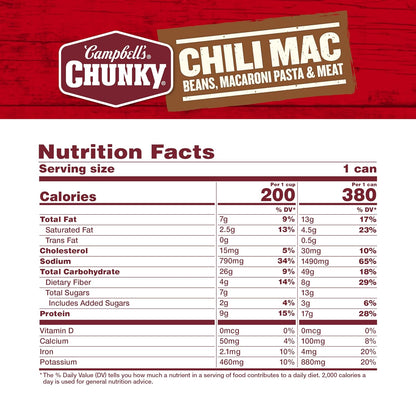 Campbell's Chunky Soup, Chili Mac, 16.3 Oz Can (Case of 8)