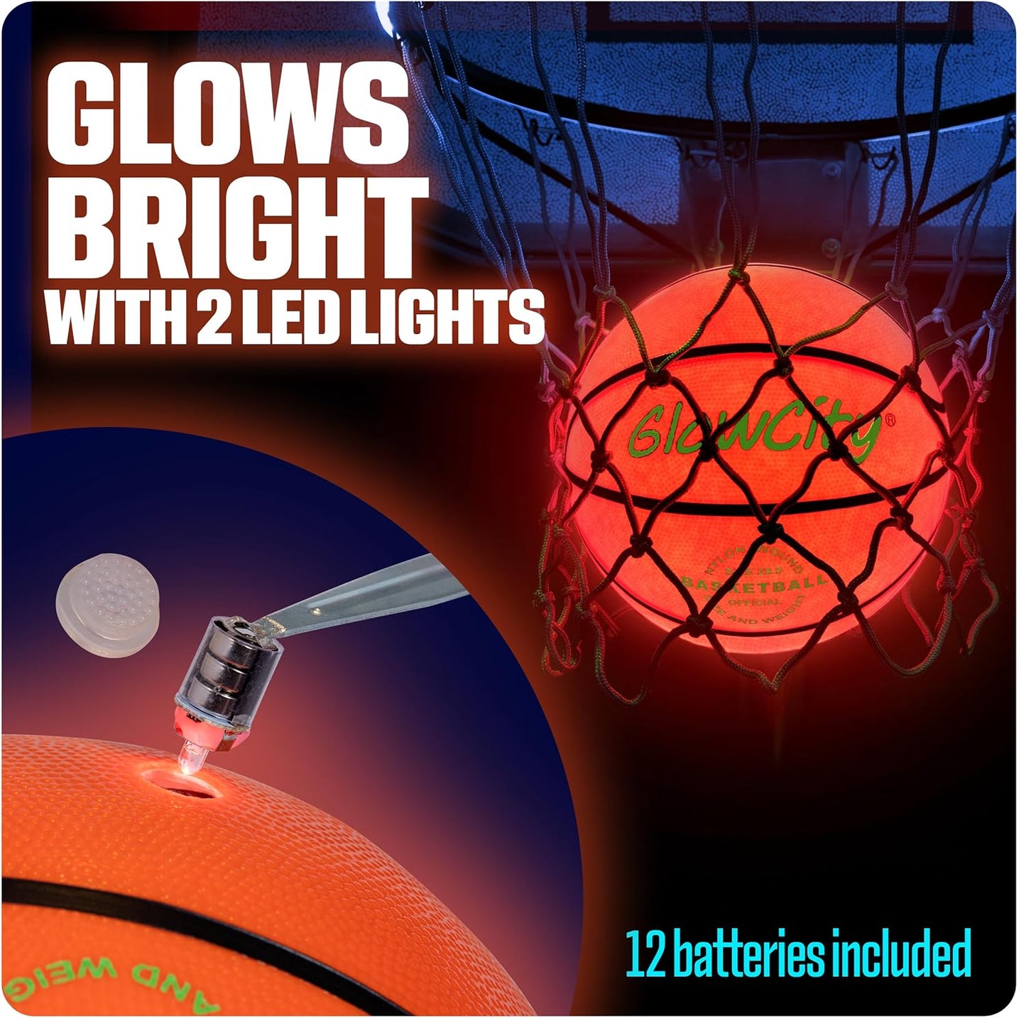 GlowCity Glow in The Dark Basketball for Teen Boy - Glowing Red Basket Ball, Light Up LED Toy for Night Ball Games - Sports Stuff & Gadgets for Kids Age 8 Years Old and Up