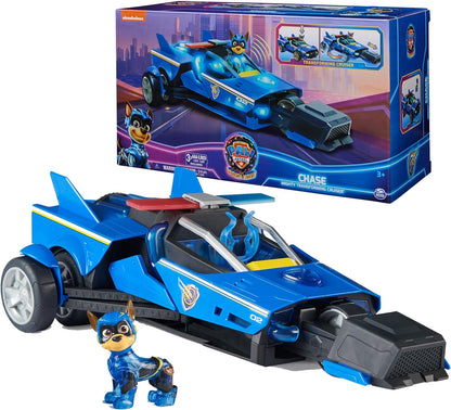 Paw Patrol: The Mighty Movie, Chase’s Mighty Transforming Cruiser with Mighty Pups Action Figure, Lights and Sounds, Kids Toys for Boys & Girls 3+