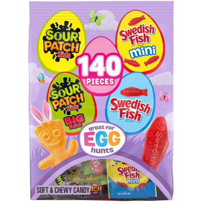 Sour Patch Kids, Sour Patch Kids Big Kids, Swedish Fish and Swedish Fish Mini Soft & Chewy Easter Candy Variety Pack, 140 Snack Packs