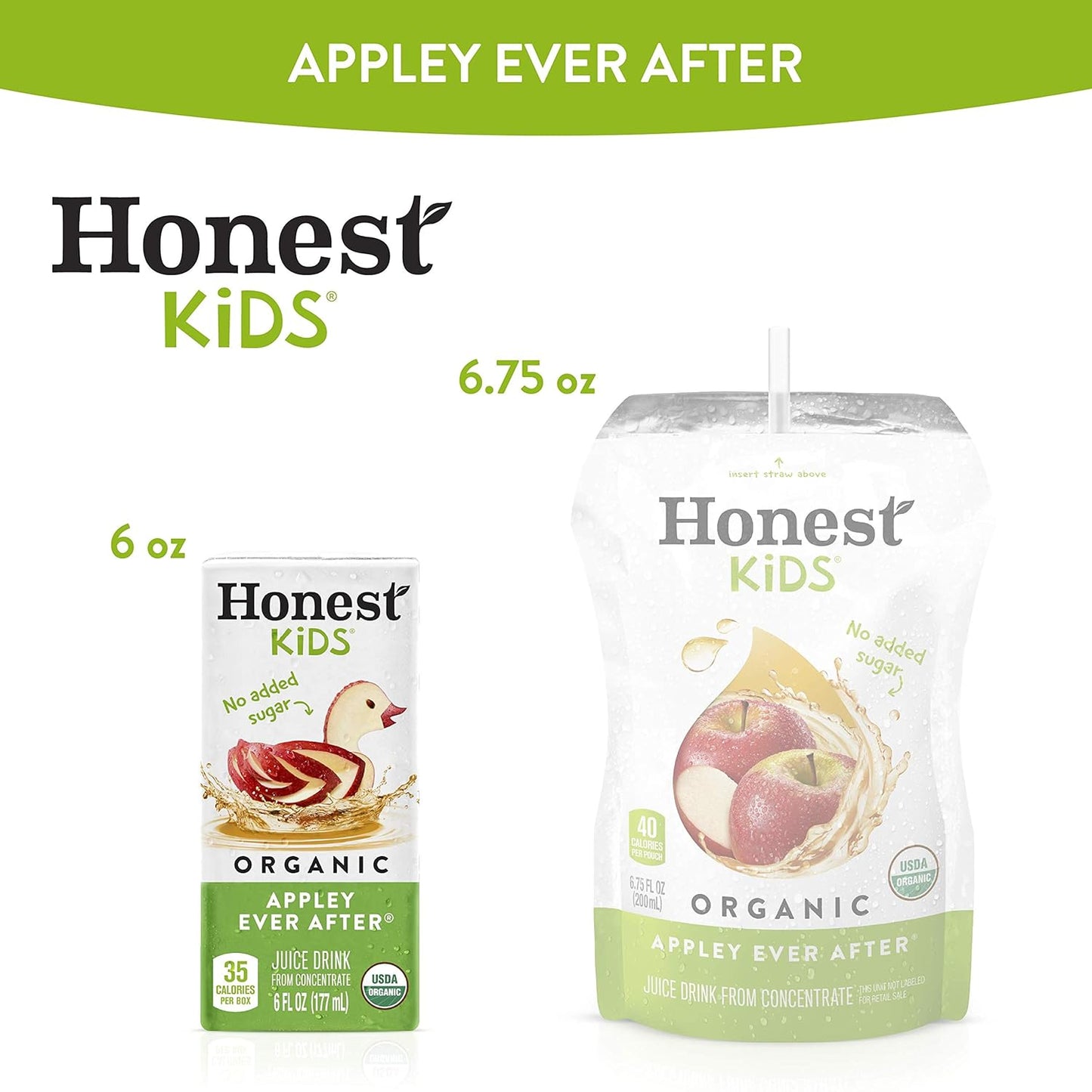 Honest Kids Appley Ever After, Organic Juice Drink, 6 Fl oz Juice Boxes, Pack Of 40, Apple