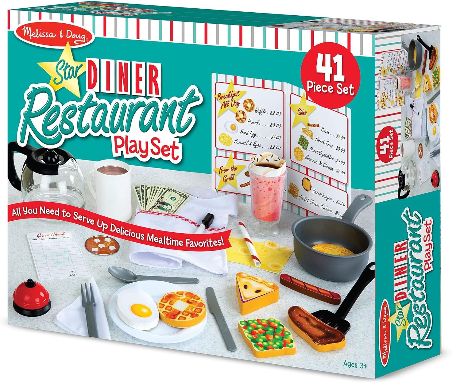 Melissa & Doug Star Diner Restaurant Play Set (41 pcs) - Pretend Play Food, Restaurant Toy Set With Cookware, Utensils For Kids, Diner Playset for Kids And Toddlers, Ages 3+