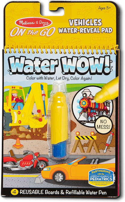 Melissa & Doug On the Go Water Wow! Reusable Water-Reveal Activity Pad - Vehicles - Stocking Stuffers, Mess Free Coloring Books For Toddlers Ages 3+, Travel Toys