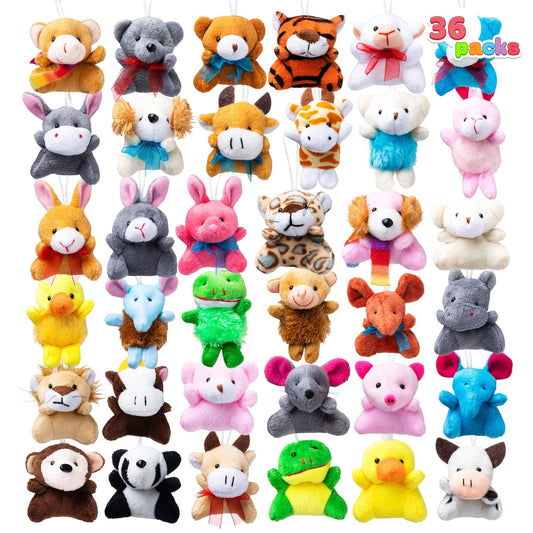 JOYIN 36 Pack Mini Animal Plush Toy Assortment (36 Units 3" Each),Bulk Stuffed Animals Party Favors for Kids, Small Animals Plush Keychain Decoration, Carnival Prizes, Christmas Party Favors