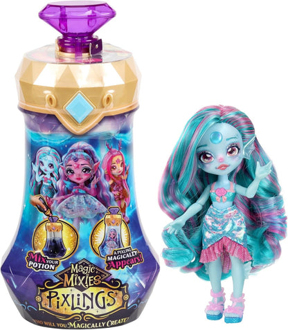 Magic Mixies Pixlings. Marena The Mermaid Pixling. Create and Mix A Magic Potion That Magically Reveals A Beautiful 6.5" Pixling Doll Inside A Potion Bottle!, Small