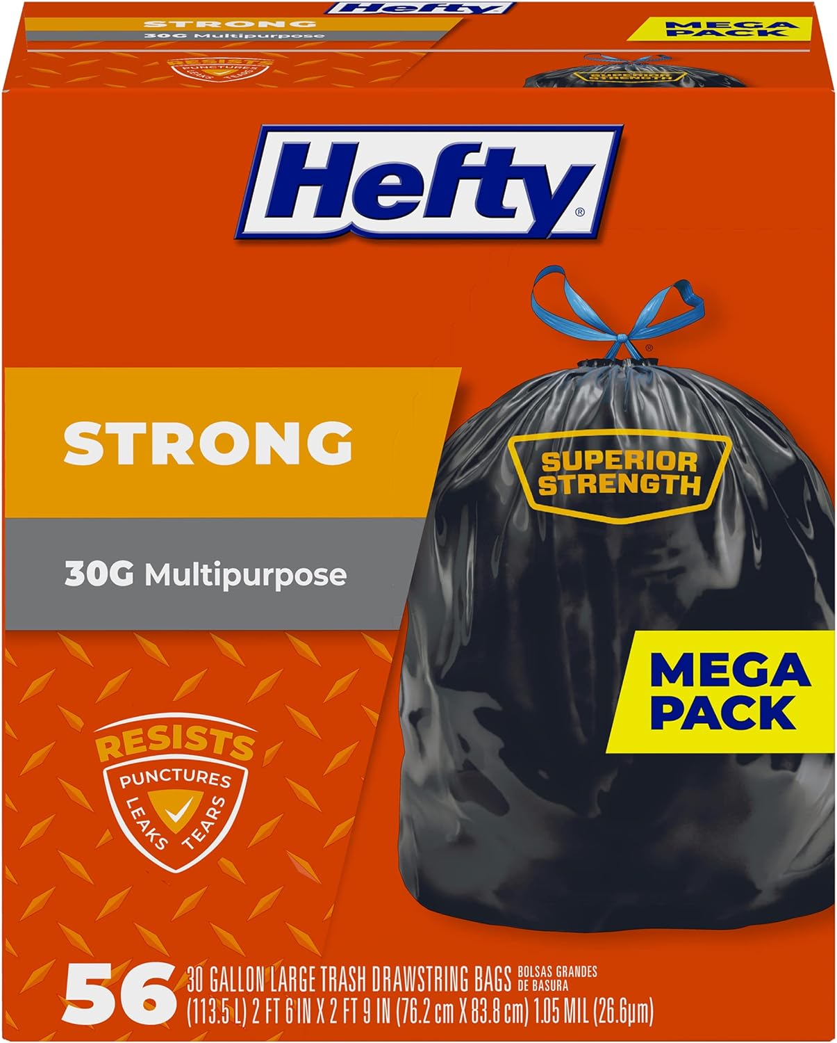 Hefty Strong Large Trash Bags, 30 Gallon, 56 Count