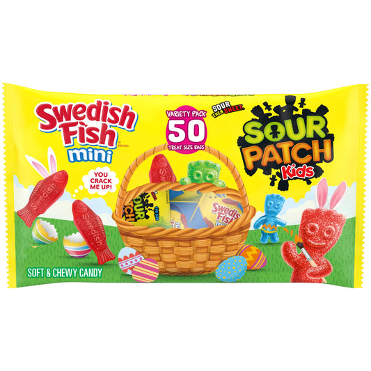 SOUR PATCH KIDS and SWEDISH FISH Mini Soft & Chewy Easter Candy Variety Pack, 50 Snack Packs