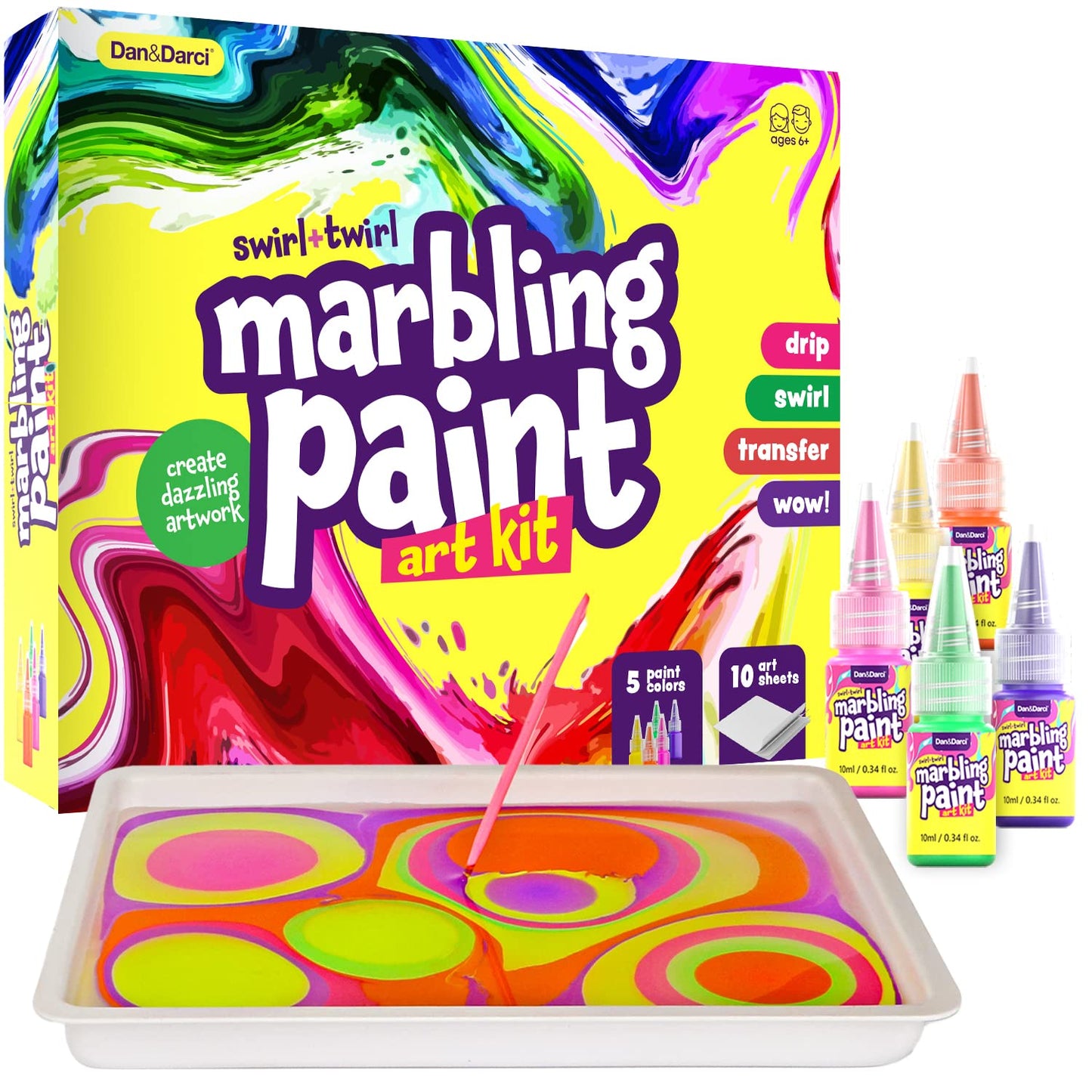 Marbling Paint Art Kit for Kids - Arts and Crafts Gifts for Girls & Boys Ages 6-12 Years Old - Craft Kits Set - Best Paint Gift Ideas Activities Toys Age 5 6 7 8 9 10 Year Olds - Marble Painting Kits