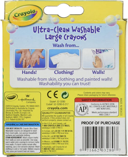 Crayola Washable Crayons, Large, 8 Colors - 2 Packs