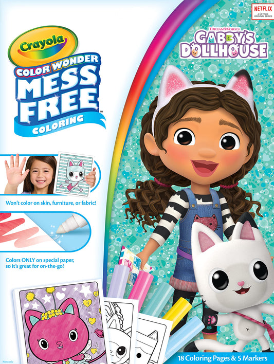 Crayola Gabbys Dollhouse Color Wonder, 18 Mess Free Coloring Pages & 5 No Mess Markers, Gift for Kids