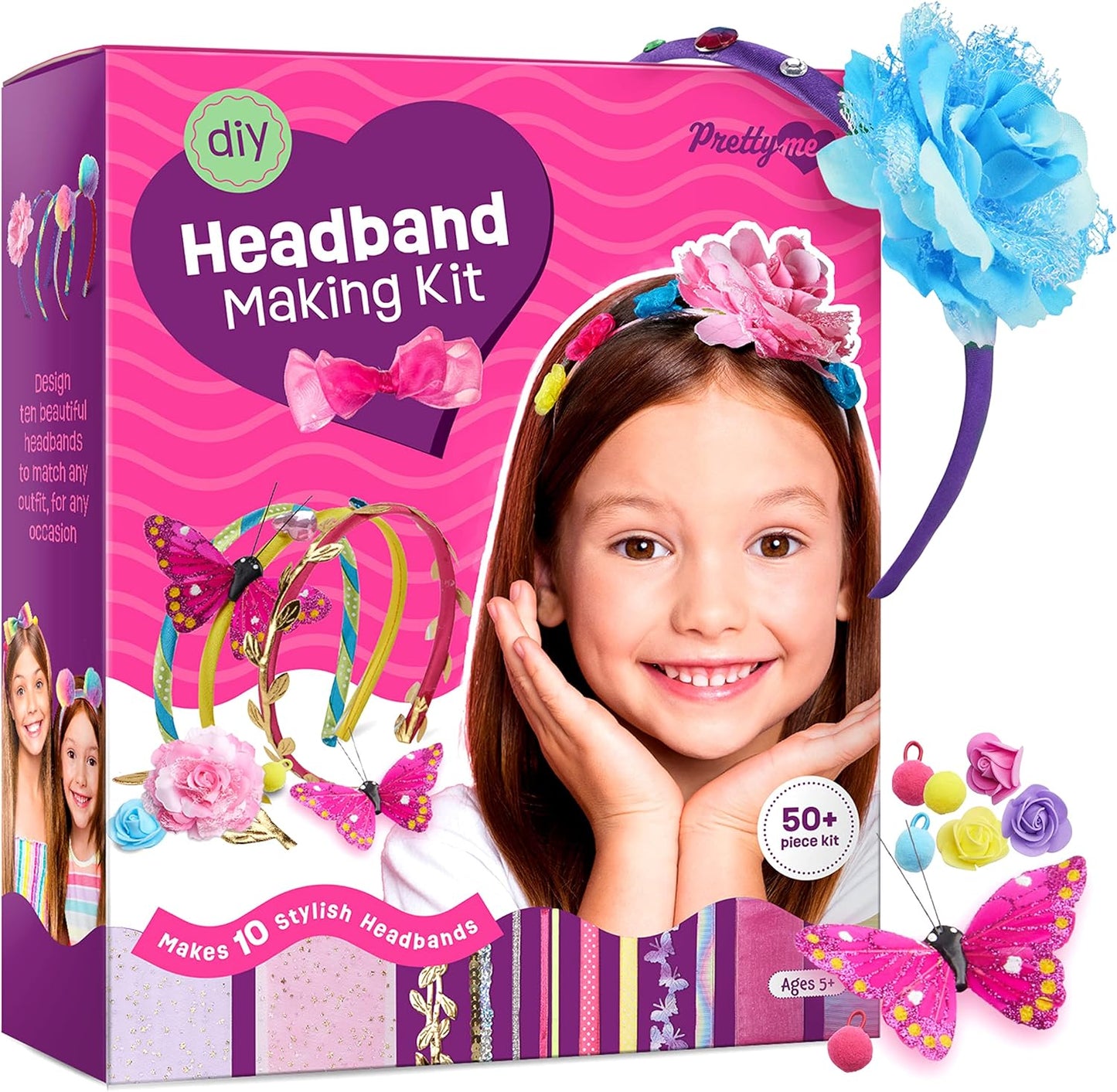 Pretty Me Headband Making Kit for Girls - Make Your Own Fashion Headbands for Kids - DIY Hair Accessories Set - Arts & Crafts Gift for Ages 5-12 Year Old Girl - Little Children's Art & Craft Gifts