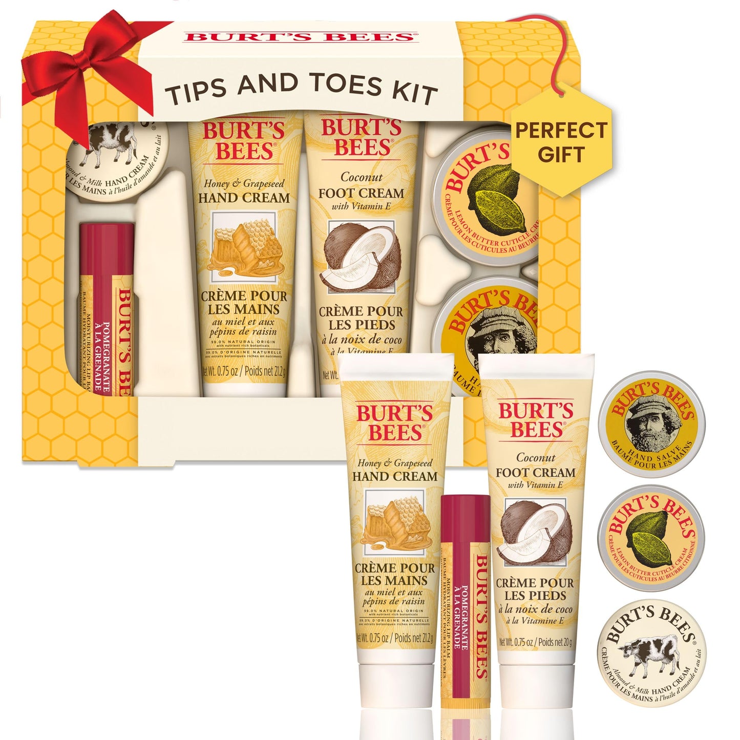 Burt's Bees Christmas Gifts, 6 Skincare Stocking Stuffers Products, Tips & Toes Set - Pomegranate Lip Balm, Almond Milk & Honey Hand Creams, Coconut Foot Cream, Lemon Butter Cuticle Cream & Hand Salve