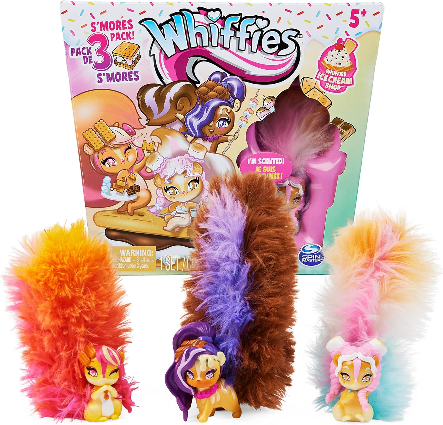 Whiffies, S’Mores 3-Pack, Collectible Animals with Scented Plush Tails, Kids Toys for Girls Ages 5 and up