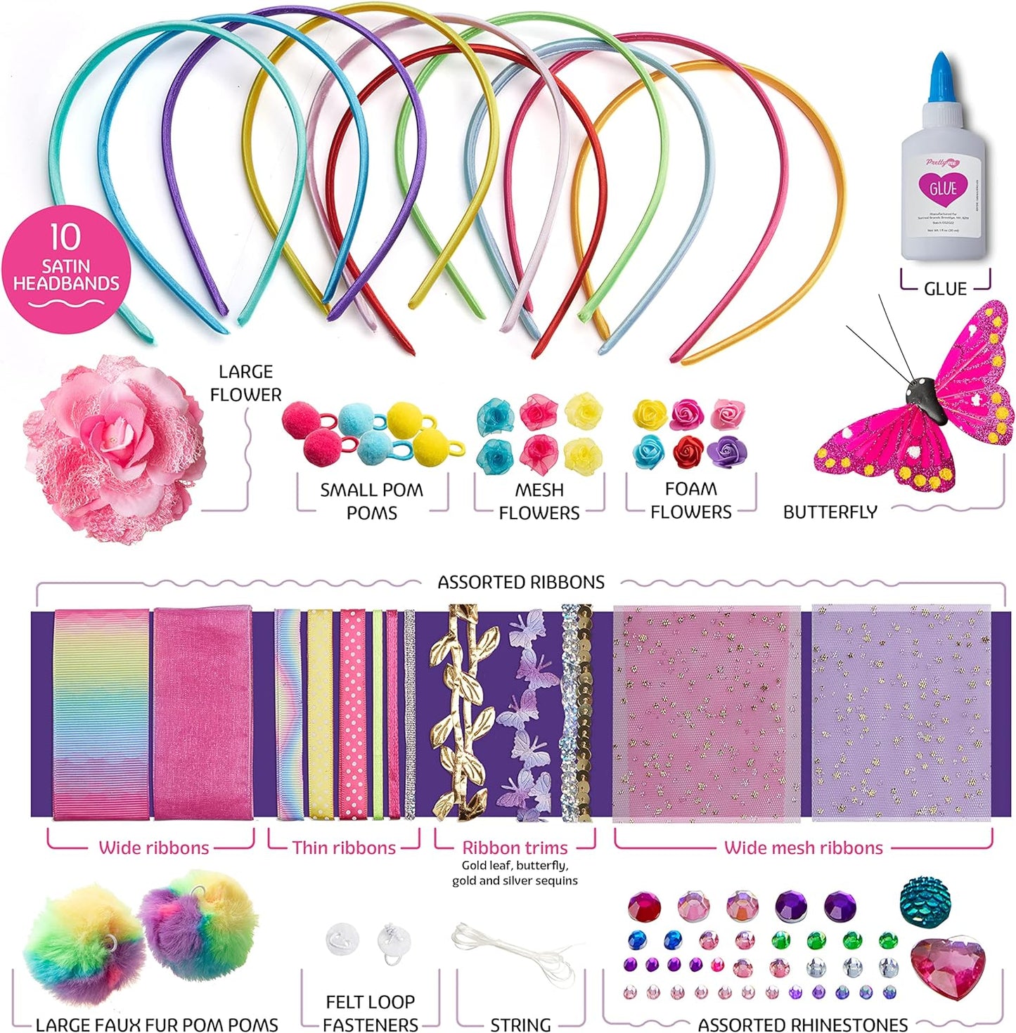 Pretty Me Headband Making Kit for Girls - Make Your Own Fashion Headbands for Kids - DIY Hair Accessories Set - Arts & Crafts Gift for Ages 5-12 Year Old Girl - Little Children's Art & Craft Gifts