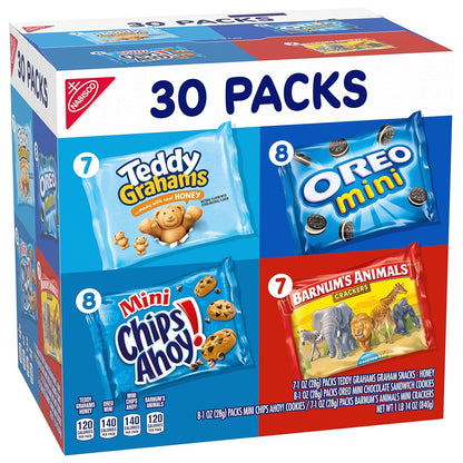 Nabisco Team Favorites Variety Pack, OREO Mini, CHIPS AHOY! Mini, Teddy Grahams Honey & Barnum's Animal Crackers, 30 Snack Packs