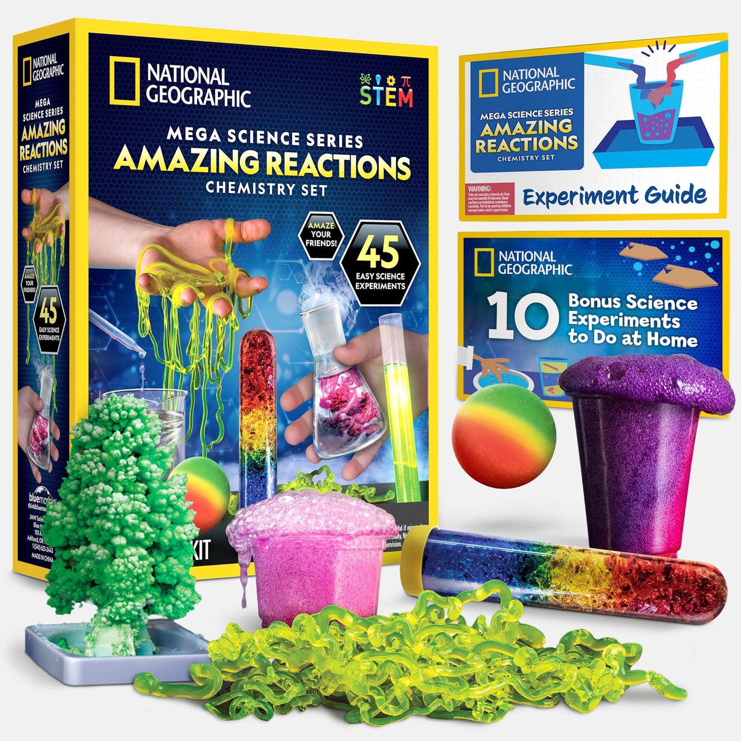 NATIONAL GEOGRAPHIC Amazing Chemistry Set - Chemistry Kit with 45 Science Experiments Including Crystal Growing and Reactions , STEM Gift for Kids, Boys & Girls (Amazon Exclusive)