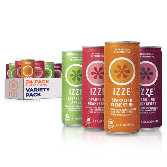 IZZE Sparkling Juice, 4 Flavor, Variety Pack, 8.4 Fl Oz Can (Pack of 24) Blackberry, Clementine, Apple, Grapefruit