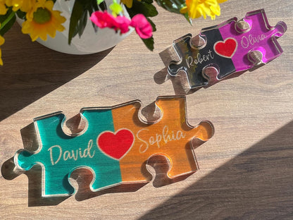 Personalized Puzzle Name Sign for Couples, Valentines Day Gifts for Her Him, 0.45in Thick Acrylic - Love Is The Piece That Holds Us Together, Personalized Romantic Gifts for Her