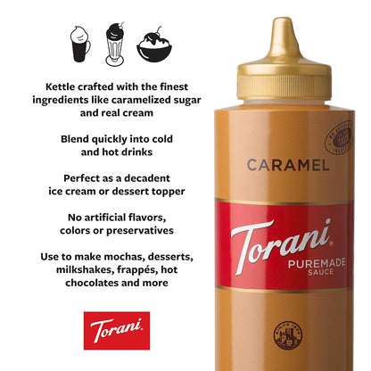 Torani Puremade Sauce, Caramel, 16.5 Ounces(Pack of 4)