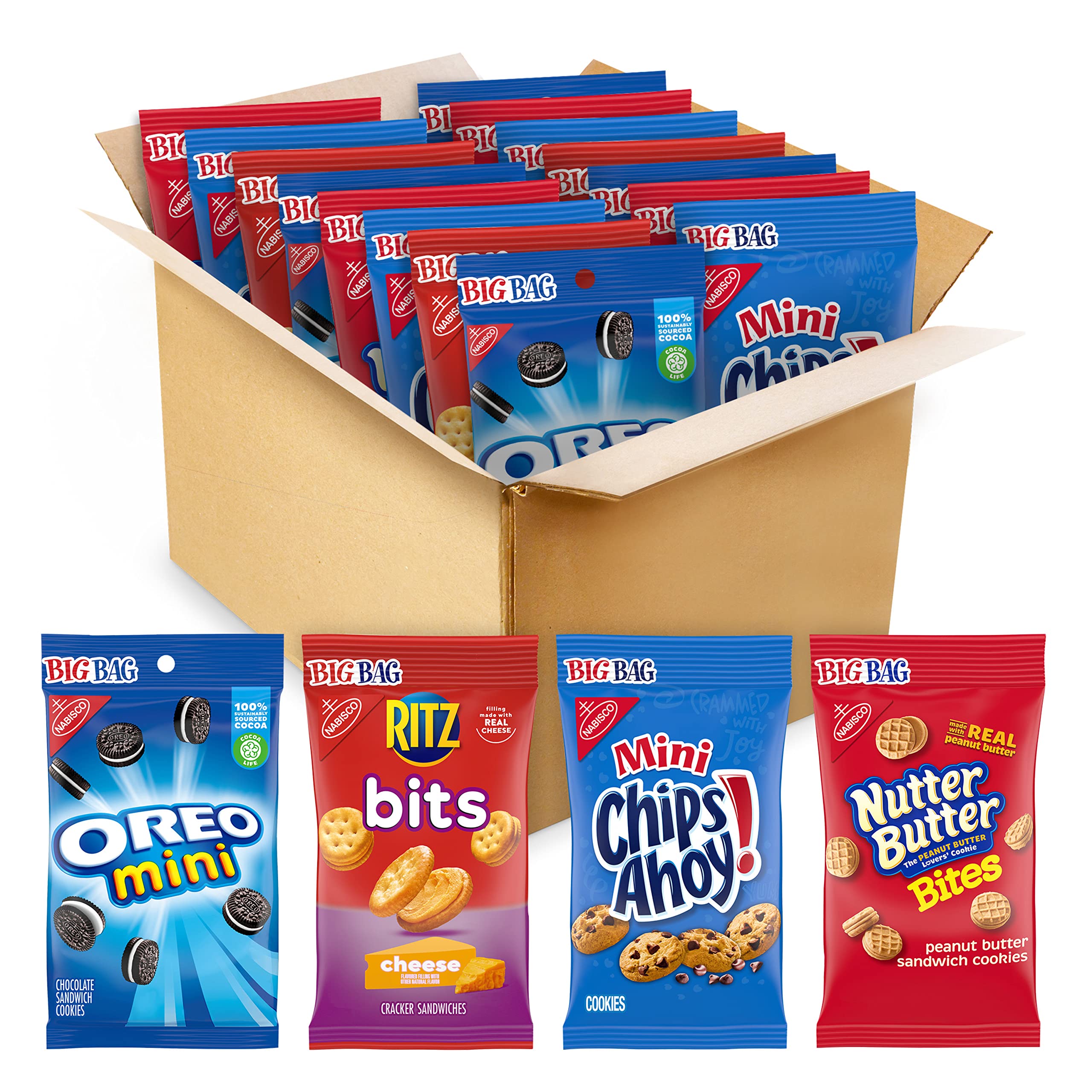 OREO Mini Cookies, CHIPS AHOY! Mini Cookies, Nutter Butter Bites & RITZ Bits Cheese Crackers Variety Pack, 15 Big Bags (assortment may vary)