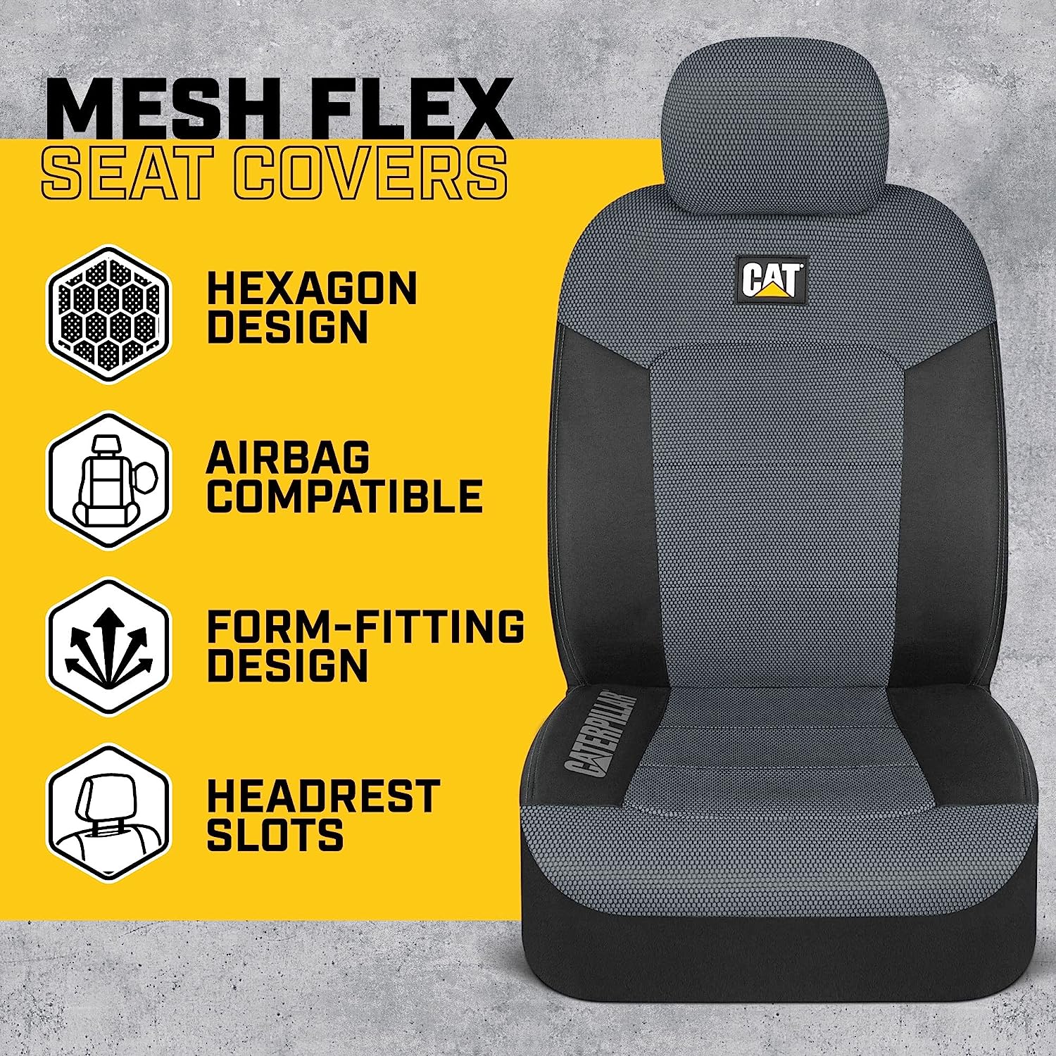 Cat MeshFlex Automotive Seat Covers for Cars Trucks and SUVs – Gray Car Seat Covers for Front Seats, Truck Seat Protectors with Comfortable Mesh Back, Set of 2