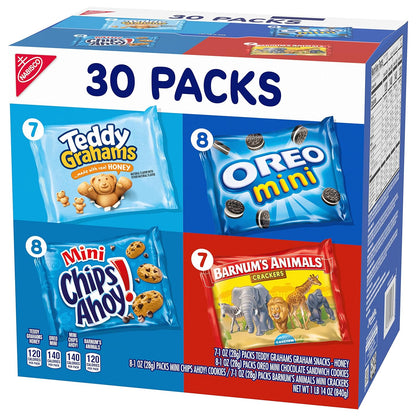 Nabisco Team Favorites Variety Pack, OREO Mini, CHIPS AHOY! Mini, Teddy Grahams Honey & Barnum's Animal Crackers, 30 Snack Packs