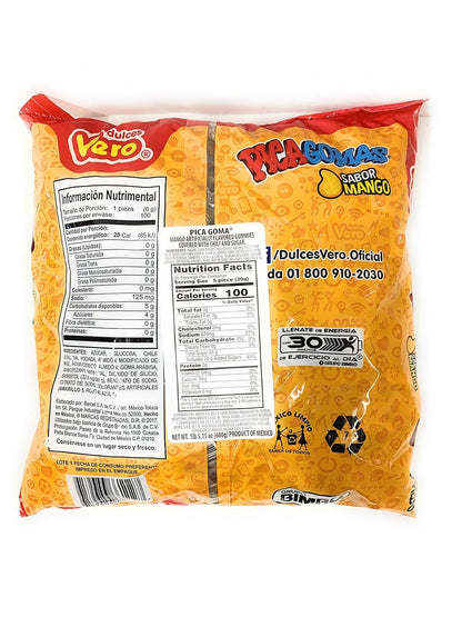 Vero Pica Gomas Chili Flavor Gummy Mexican Candy,100 Pieces,1 LB,5.15 OZ (Mango)